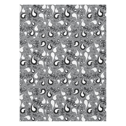 Abstraktes graues und weißes Tulip Paisley-Muster Tischdecke (Vorderseite)