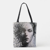 Abstraktes Graustufen-Pixel-Porträt mit weichen Ka Tasche (Rückseite)