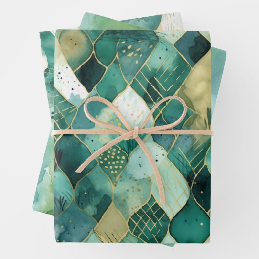 Abstraktes Green Gold Geschenkpapier Set (Beispiel)
