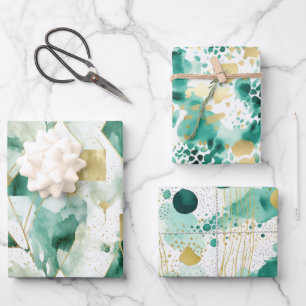Abstraktes Green Gold White Geschenkpapier Set