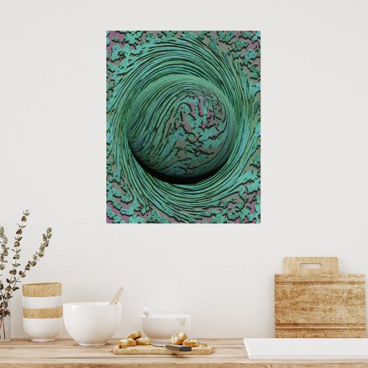 Abstraktes Green Swirl Cosmic Singularity Design Poster (Küche)