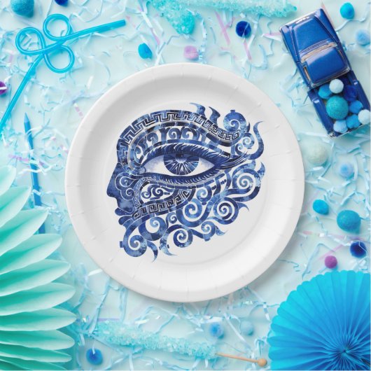 Abstraktes griechisches böses Auge mit griechische Pappteller (Party)