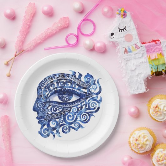 Abstraktes griechisches böses Auge mit griechische Pappteller (Party)