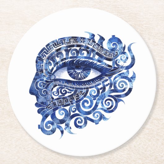 Abstraktes griechisches böses Auge mit griechische Runder Pappuntersetzer (Vorderseite)