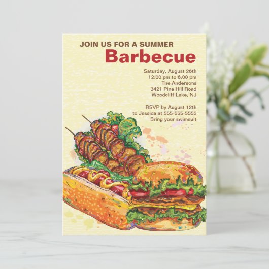 Abstraktes Grillsommer-Grill-Party Einladung (Stehend Vorderseite)