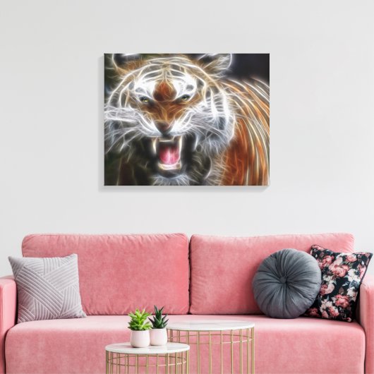 Abstraktes Growling Tiger Wrapped Canvas Leinwanddruck (Insitu (Wohnzimmer))