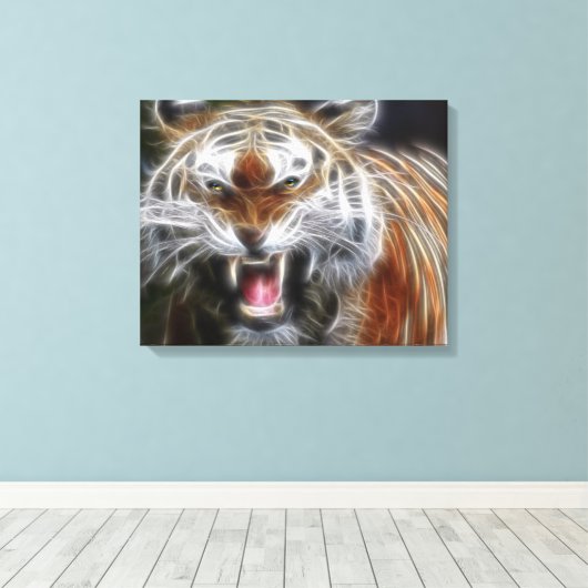 Abstraktes Growling Tiger Wrapped Canvas Leinwanddruck (Insitu (Holzboden))