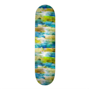 Abstraktes Grün des Watercolor, blau Skateboard