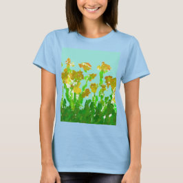 Abstraktes grün-goldenes Blumen-T-Shirt für Damen T-Shirt