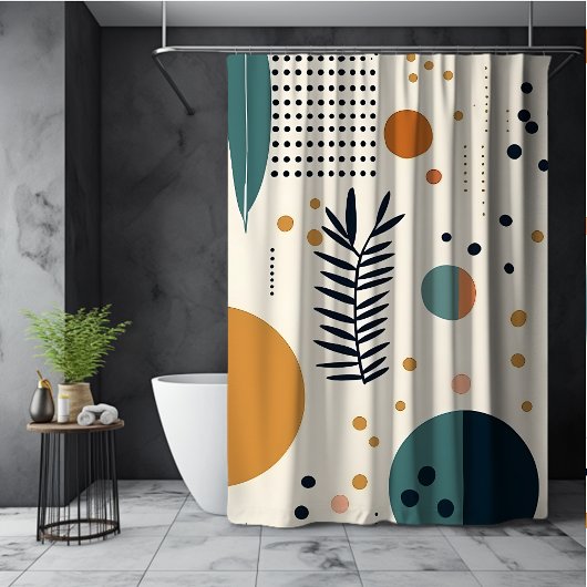 Abstraktes grün orange Boho-Kreise Blumenmuster Duschvorhang