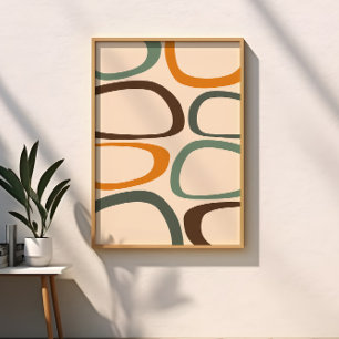 Abstraktes Grün, Orange, Umber im Stil der Mitte d Poster