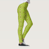 Abstraktes grün-rosa Muster mit Quadraten Leggings (Rechts)