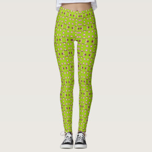 Abstraktes grün-rosa Muster mit Quadraten Leggings