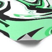 Abstraktes grün, schwarz und weiß wirbelndes Desig Poster (Ecke)