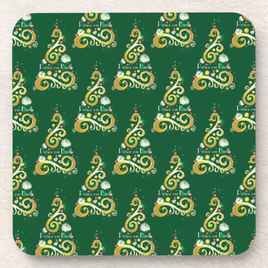 Abstraktes Grün- und Goldbaummuster Untersetzer (Vorderseite)