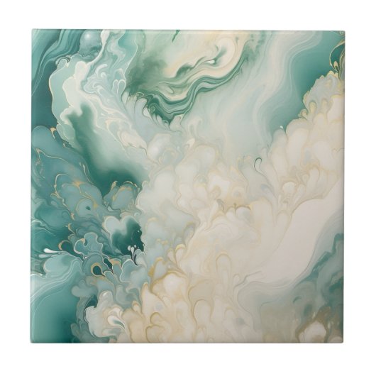 Abstraktes Grün und Imitate Gold Wasserfarbenmarmo Fliese (Vorderseite)