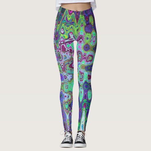 Abstraktes grün und Lila Wavy Mosaik Retro Leggings (Vorderseite)