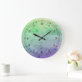 Abstraktes Grünblau und Lila Spritzer Große Wanduhr (Zuhause)