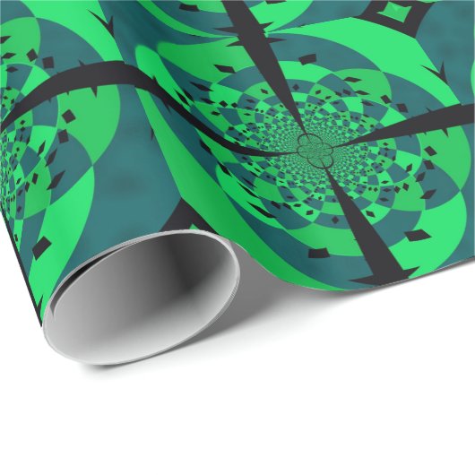 Abstraktes grünes Fraktal Design Geschenkpapier (Rolleneckpunkt)