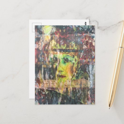 Abstraktes grünes Gesicht Mixed Media Collage Postkarte (Vorderseite/Rückseite Beispiel)
