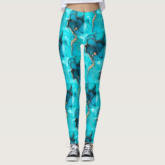 Abstraktes grünes Muster Mittelmeer Türkis Leggings (Vorderseite)