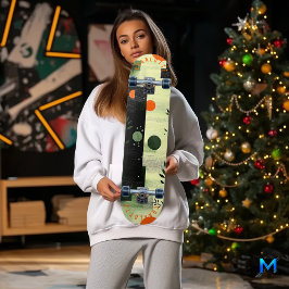 Abstraktes grünes Orange mit Minimalistisch geomet Skateboard