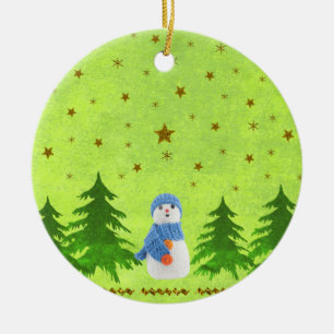 Abstraktes grünes Papier Funkelnd Goldsterne, Schn Keramik Ornament