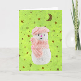 Abstraktes grünes Papier mit Goldstern, Schneemänn Feiertagskarte