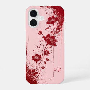 Abstraktes Grunge-Blumen Rot Pink Monogramm iPhone 16 Hülle