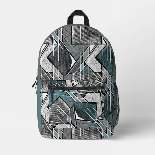 Abstraktes Grunge grau, türkis Bedruckter Rucksack (Vorderseite)