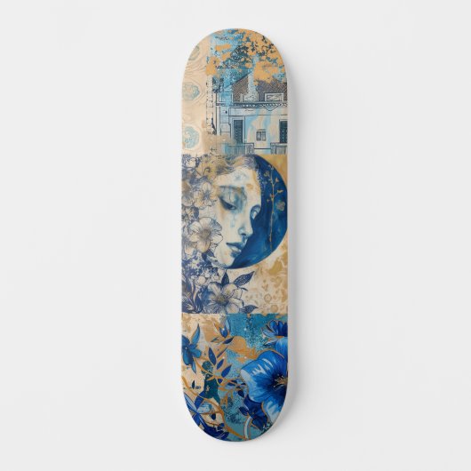 Abstraktes Grunge Indigo Blue Skate Deck Skateboard (Vorderseite)