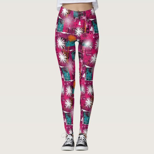 Abstraktes Grunge-Muster mit Löwenzahn Leggings (Vorderseite)