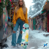 Abstraktes Halbtonmuster mit zeitgenössischem Past Skateboard