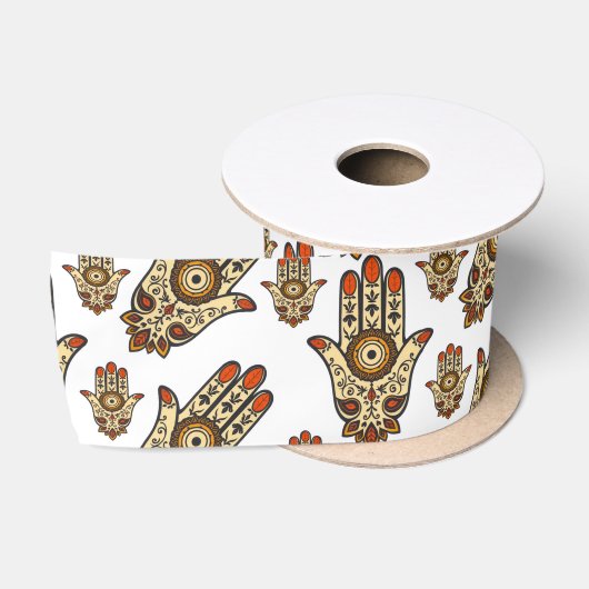 Abstraktes Hamsa-Amulett (Hand der Fatima) Muster Satinband (Spule)
