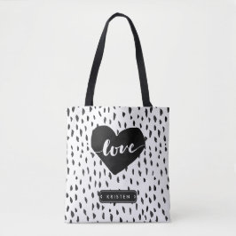 Abstraktes Handdrawn Liebe-Herz-Schwarz-weiße Tasche