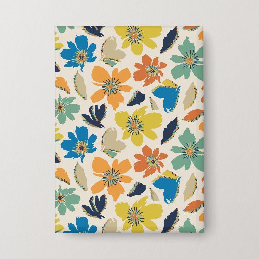 Abstraktes handgezeichnetes Boho-Blumenmuster Button (Vorderseite)