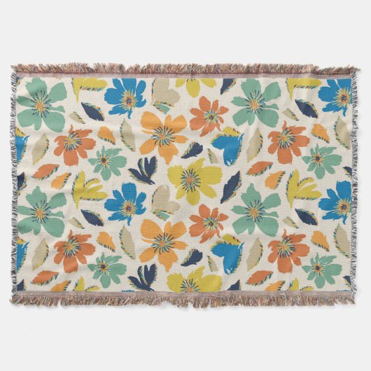 Abstraktes handgezeichnetes Boho-Blumenmuster Decke (Vorderseite)