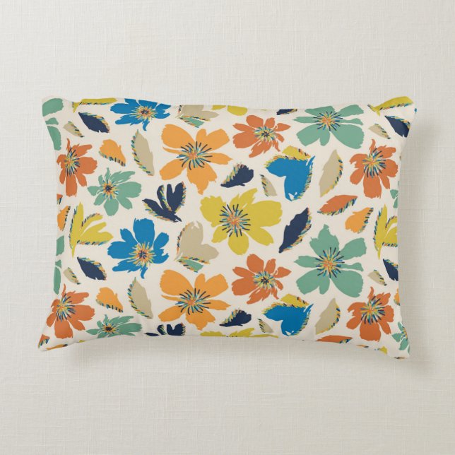 Abstraktes handgezeichnetes Boho-Blumenmuster Dekokissen (Rückseite)