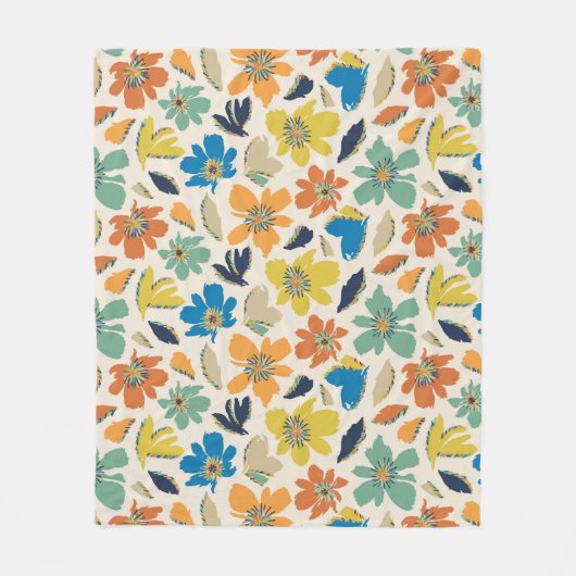 Abstraktes handgezeichnetes Boho-Blumenmuster Fleecedecke (Vorderseite)