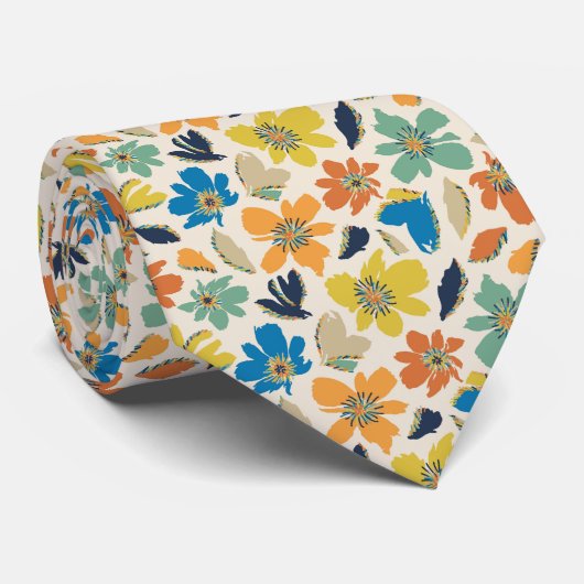 Abstraktes handgezeichnetes Boho-Blumenmuster Krawatte (Gerollt)