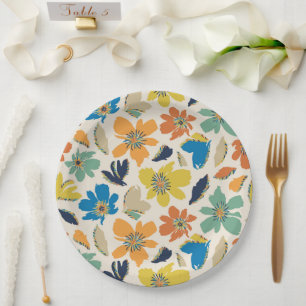 Abstraktes handgezeichnetes Boho-Blumenmuster Pappteller