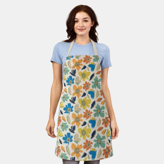 Abstraktes handgezeichnetes Boho-Blumenmuster Schürze (Getragen)