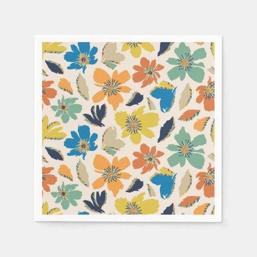 Abstraktes handgezeichnetes Boho-Blumenmuster Serviette (Vorderseite)
