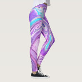 Abstraktes hellblaues Lila flüssiges Swirl Leggings (Rechts)