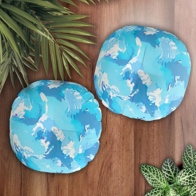 Abstraktes, hellblaues Muster und weiß Rundes Kissen (Von Creator hochgeladen)