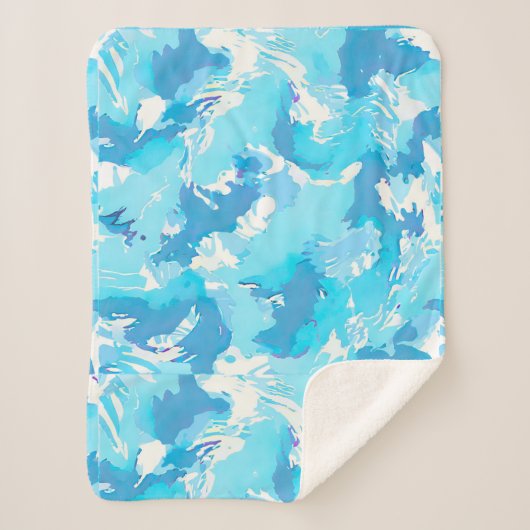 Abstraktes, hellblaues Muster und weiß Sherpadecke (Vorderseite)