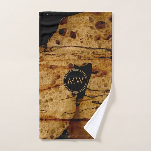 Abstraktes, helles Kupfer und Schwarzweiß-Monogram Badhandtuch Set (Handtuch)