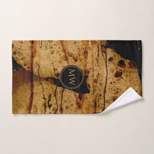 Abstraktes, helles Kupfer und Schwarzweiß-Monogram Badhandtuch Set (Handtuch)