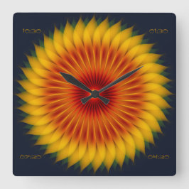 ABSTRAKTES, HELLES SONNENBLUMENPATTER QUADRATISCHE WANDUHR