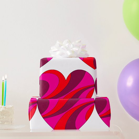 Abstraktes Herz fett Rot und Rosa Muster wirbeln Geschenkpapier